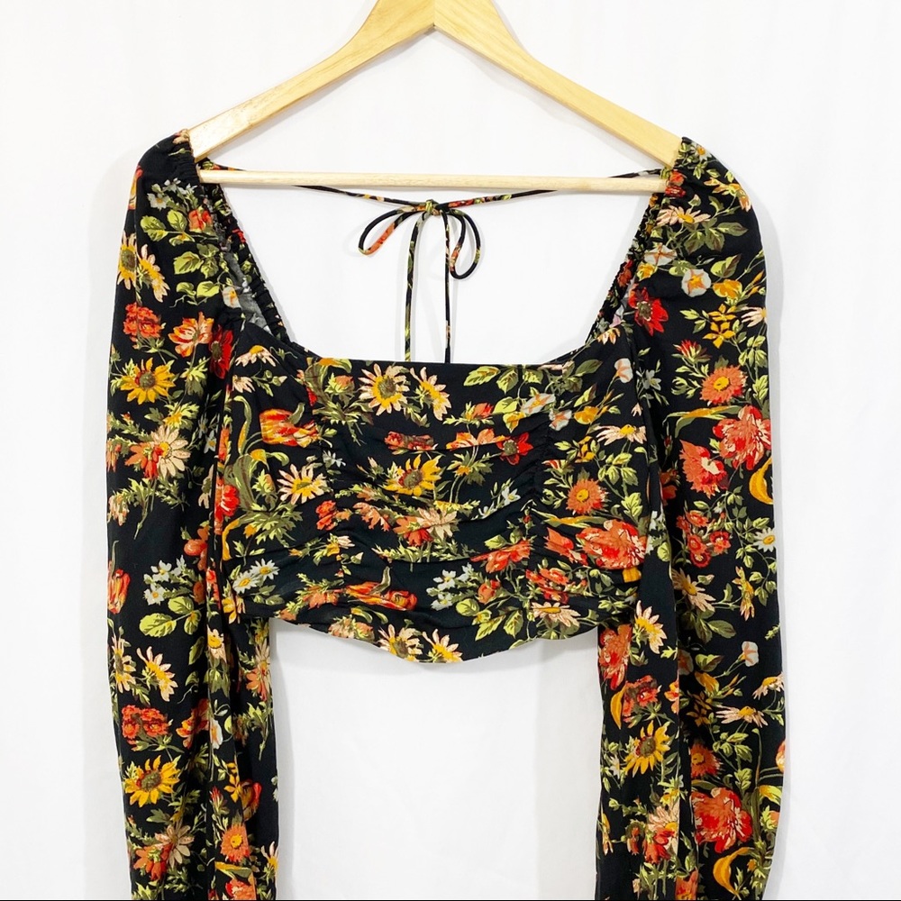 NEW UO Bambi Ruched Floral Puff Sleeve Blouse Top - Picture 5 of 13